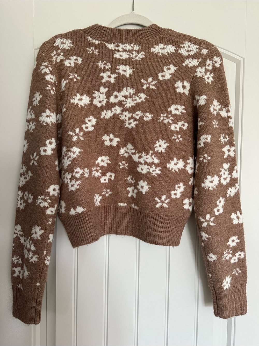 Z Supply Brown Crewneck Sweater with White Floral Pattern - Picture 3 of 4